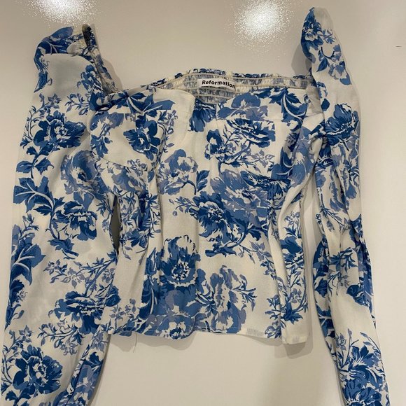 Reformation Reign Top Long Sleeve Floral Print Shirt Size 2 - Picture 2 of 13